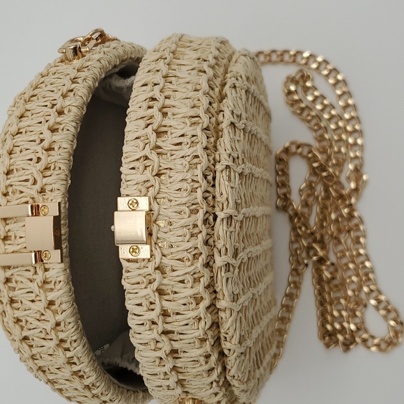 New Circular Woven boho Crossbody Bag gold hardware Hot - Picture 7 of 8